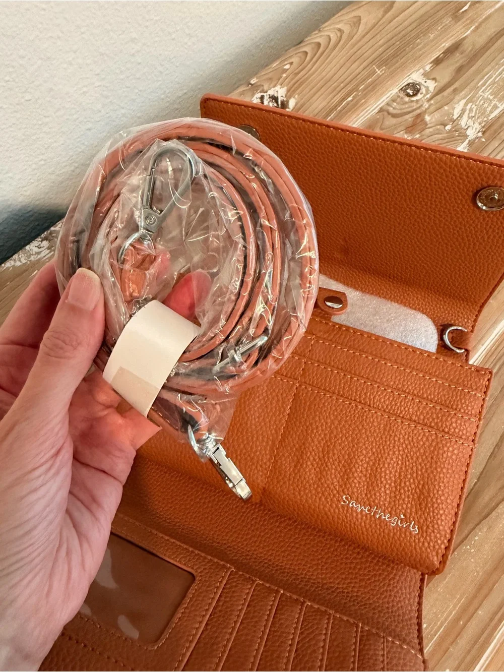 NWT Save the Girls Floral Embossed Camel Vegan Leather Crossbody Clutch